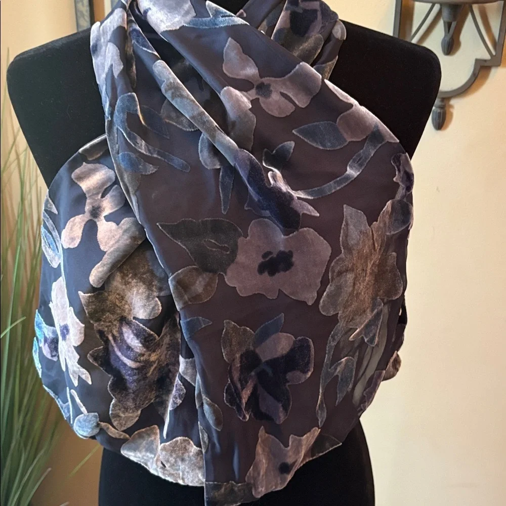 Elaine Gold Silk & Velvet Floral Scarf